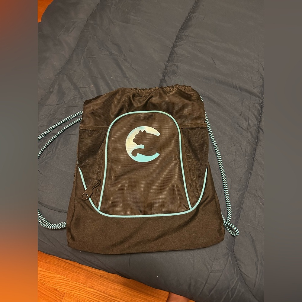 Black Drawstring Backpack with Blue Accents